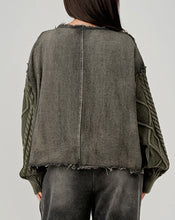 Load image into Gallery viewer, Green Vintage Washed Denim Distressed Sweater
