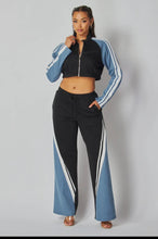 Load image into Gallery viewer, Retro Chic Denim &amp; Black Tracksuit Set
