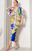 Load image into Gallery viewer, Blue Abstract Ruched Midi Dress
