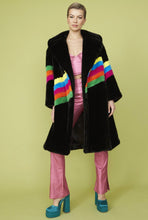 Load image into Gallery viewer, Black Faux Fur Rainbow Coat
