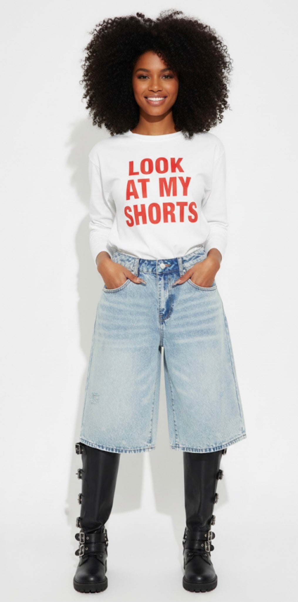 Denim Distressed Knee Length Shorts