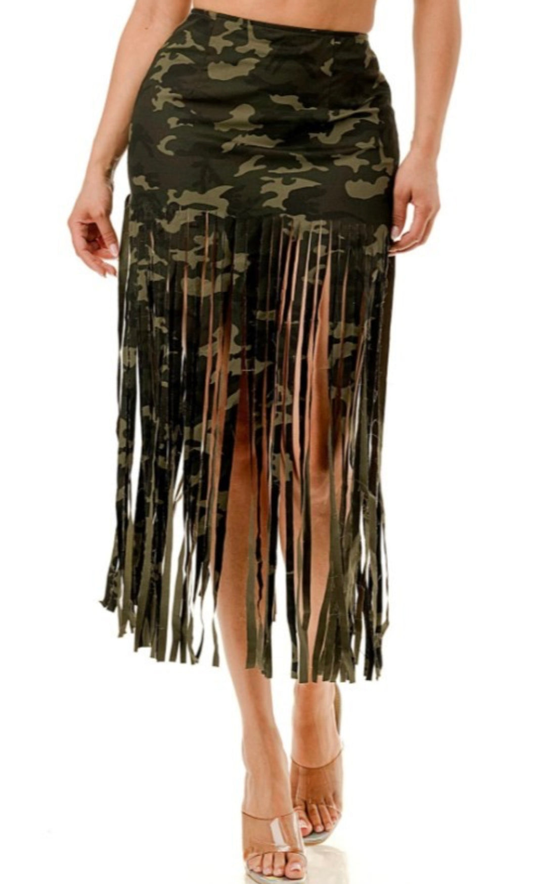 Camo Fringe Skirt (PLUS)