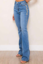 Load image into Gallery viewer, High Rise Bootcut Jeans with Gem Stones
