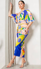 Load image into Gallery viewer, Blue Abstract Ruched Midi Dress
