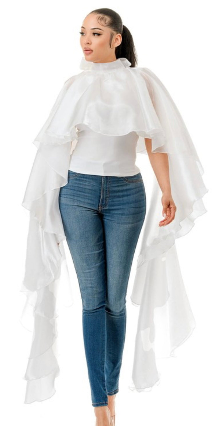 White Organza Ruffle Top (PLUS)