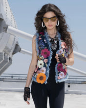 Load image into Gallery viewer, Denim Vest with Floral Embordiery
