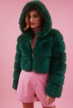 Load image into Gallery viewer, Hooded Bamboo Faux Fur Puffer Jacket (White, Green, Fuschia)
