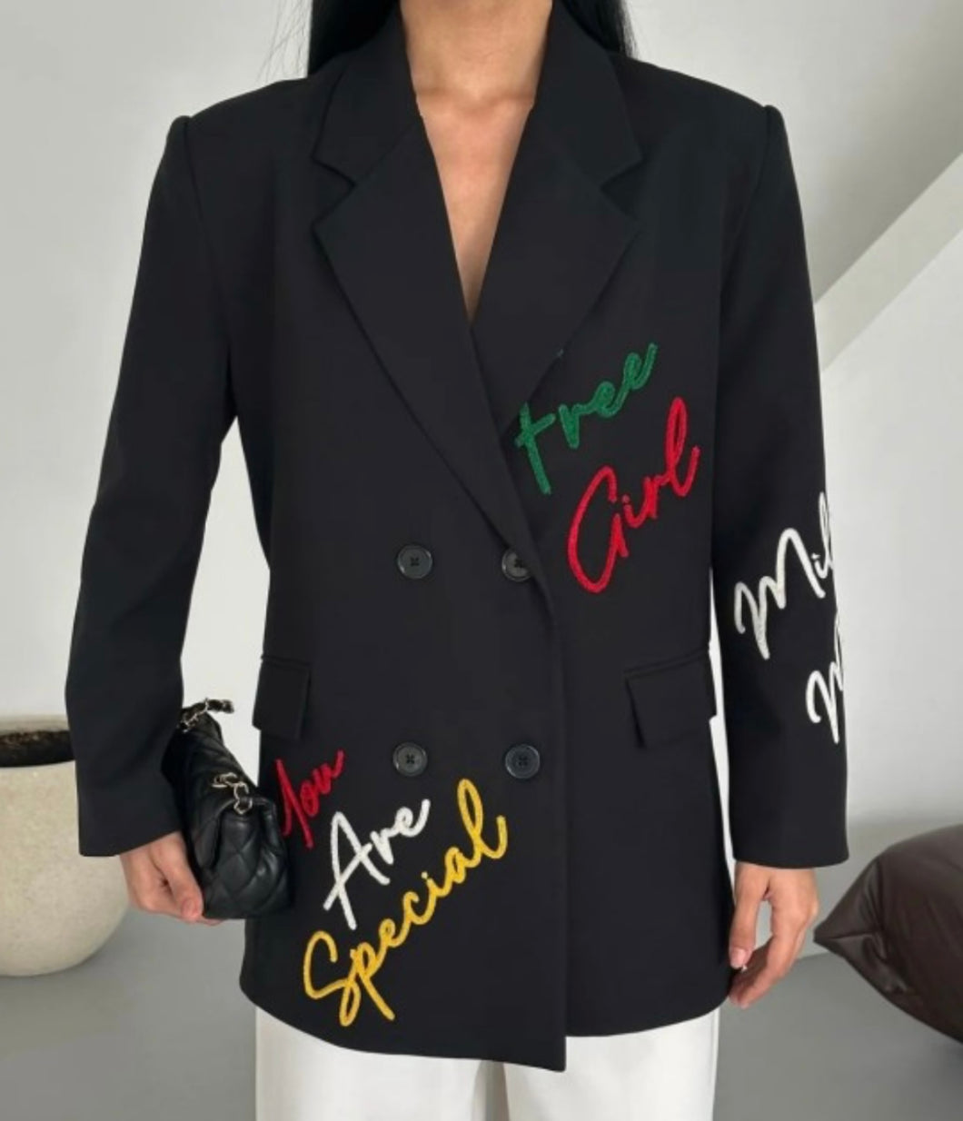 Black Oversized Graffiti Blazer
