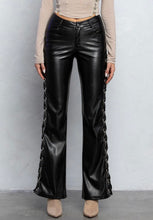 Load image into Gallery viewer, Vegan Leather Grommet Lace-up Pants
