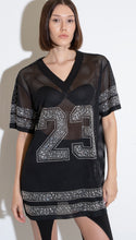 Load image into Gallery viewer, DaKota Rhinestone Embellishment Black Mesh Jersey
