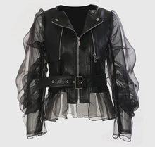 Load image into Gallery viewer, Black Biker Tulle Faux Leather Jacket
