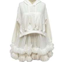 Load image into Gallery viewer, White Oversized Hoodie Ruffle Top
