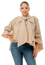 Load image into Gallery viewer, Khaki Bow Neckline Blouse (S-3X)
