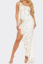 Load image into Gallery viewer, White One-Shoulder Rhinestone Cut Out Dress
