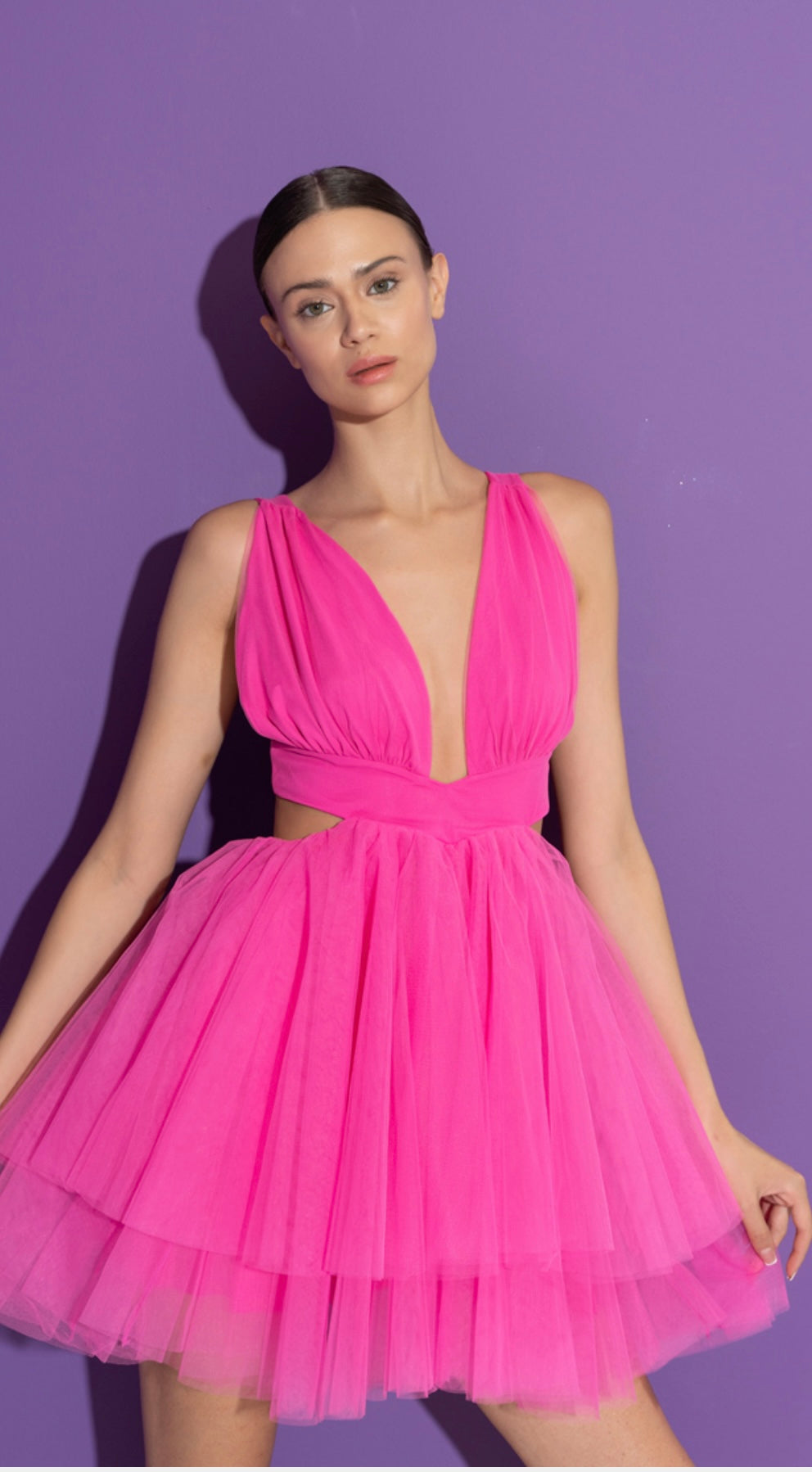 Backless Mini Tutu Dress (Fuschia/White)