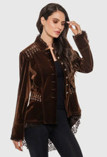 Load image into Gallery viewer, Chocolate Velvet Jacket with Lace
