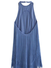 Load image into Gallery viewer, Blue Halter Fringe Mini Dress
