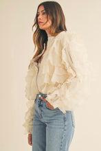 Load image into Gallery viewer, Cream Ruffled Organza Bomber Jacket
