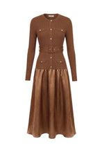 Load image into Gallery viewer, The Mocha Luxe Sweater &amp; Satin Midi Dress
