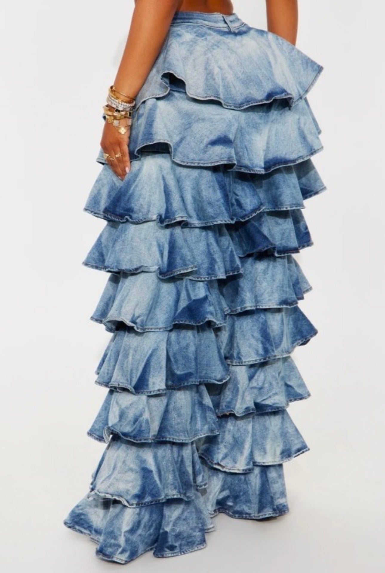 Blue Cascade Ruffle Pants