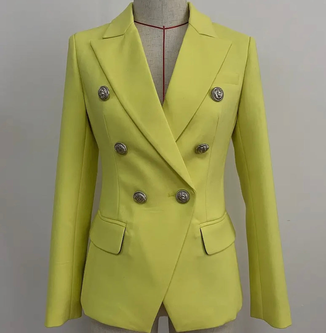 Yellow Double Breasted Slim Fit Blazer