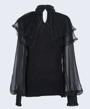Load image into Gallery viewer, Black Beaded Ruffle Top
