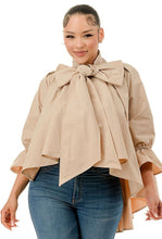 Load image into Gallery viewer, Khaki Bow Neckline Blouse (S-3X)
