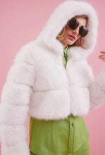 Load image into Gallery viewer, Hooded Bamboo Faux Fur Puffer Jacket (White, Green, Fuschia)
