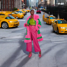 Load image into Gallery viewer, Pink &amp; Green Bamboo Faux Fur Coat
