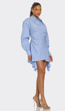 Load image into Gallery viewer, Light Blue Skyline Asymmetric Shirt Dress
