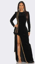 Load image into Gallery viewer, Gold Chain Embellished Velvet Maxi
