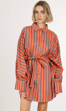 Load image into Gallery viewer, Orange Contrast Striped Midi Shirt Dress
