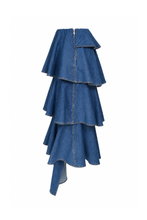 Load image into Gallery viewer, Spiral Ruffle Denim Midi Skirt
