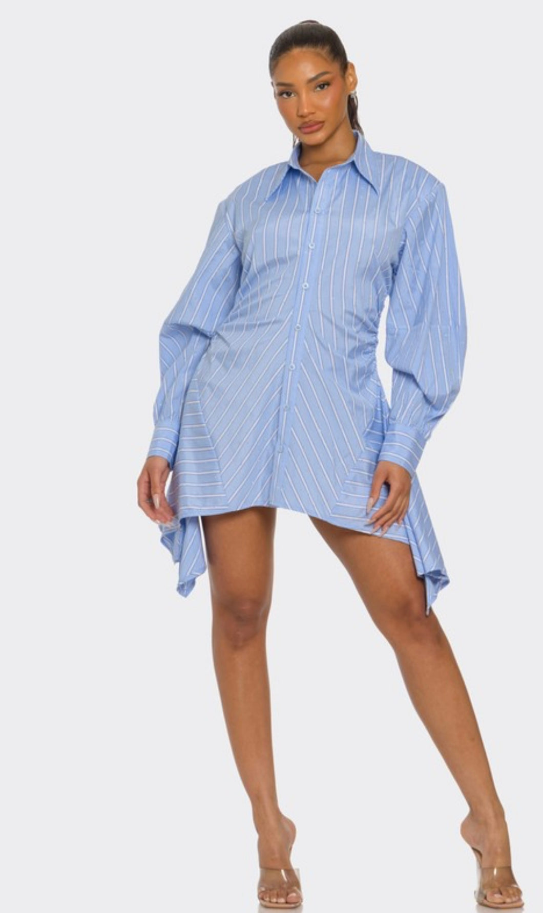 Light Blue Skyline Asymmetric Shirt Dress