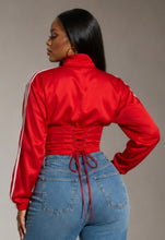 Load image into Gallery viewer, Red &amp; White Detachable Corset Track Jacket
