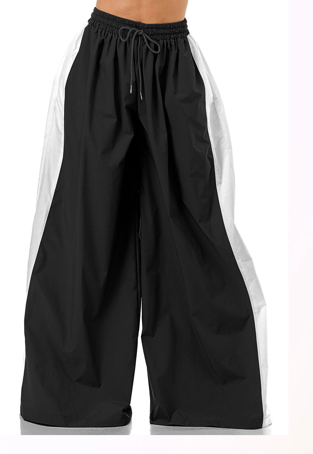 Black Wide Leg Windbreaker Pants