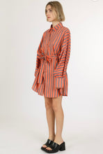 Load image into Gallery viewer, Orange Contrast Striped Midi Shirt Dress
