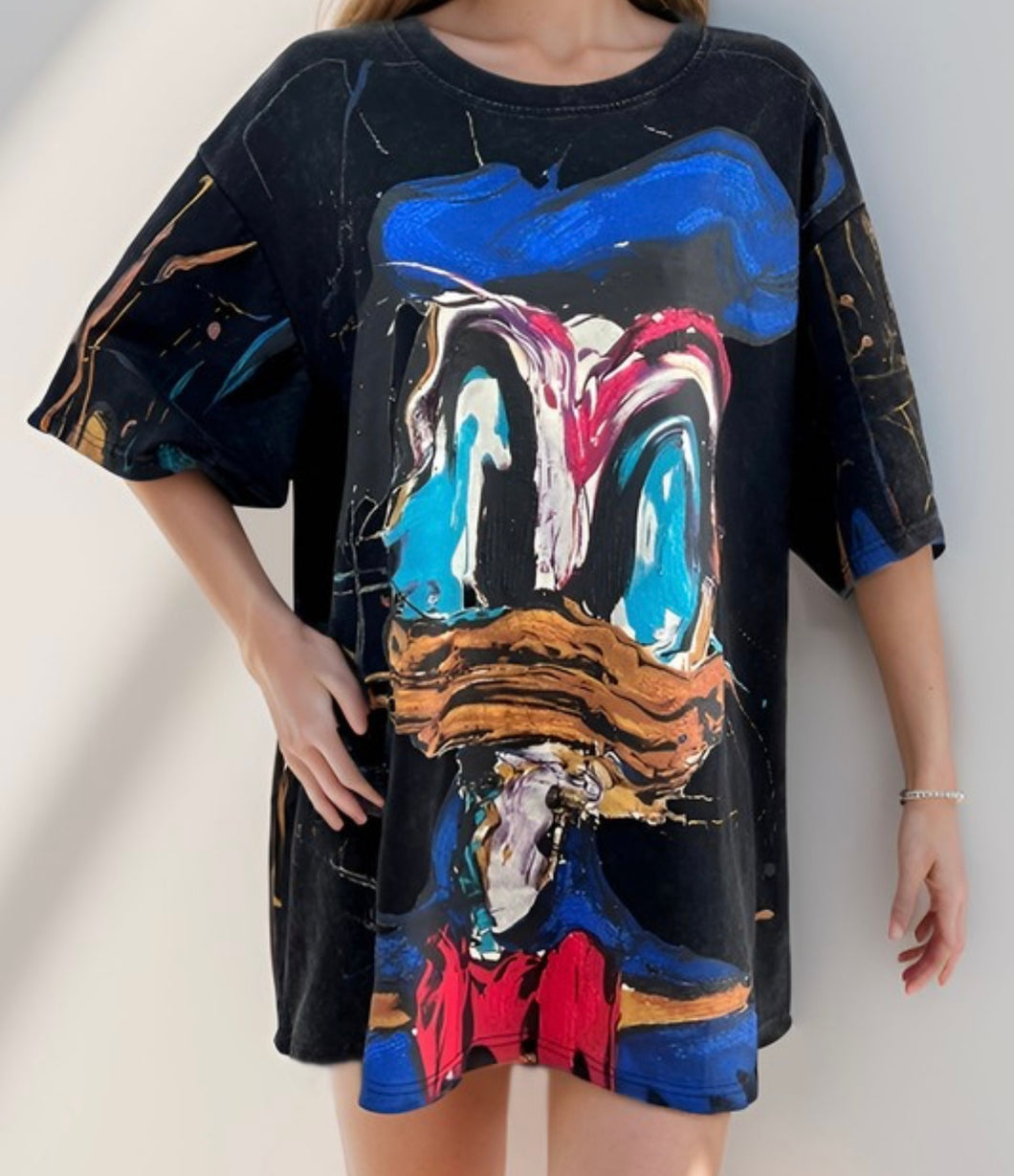 Graphic Painted Duck Oversized Tee (Black/White)