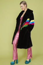 Load image into Gallery viewer, Black Faux Fur Rainbow Coat
