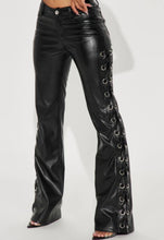 Load image into Gallery viewer, Vegan Leather Grommet Lace-up Pants
