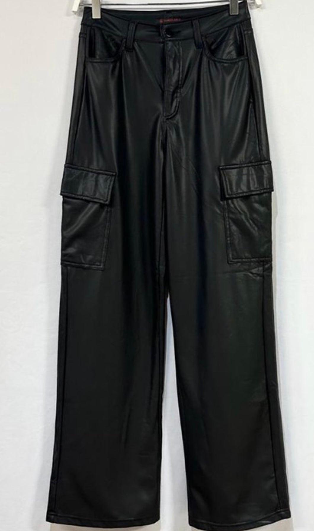 Black Cargo Faux Leather Pants