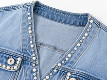 Load image into Gallery viewer, Aurelie Denim Studded Peplum Jacket

