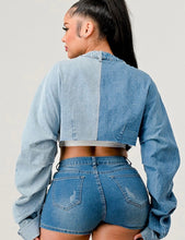 Load image into Gallery viewer, Edgy Denim Patched X Contrast Jacket
