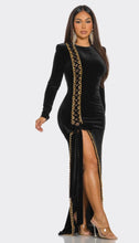 Load image into Gallery viewer, Gold Chain Embellished Velvet Maxi
