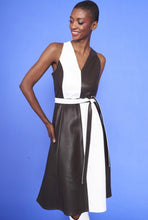 Load image into Gallery viewer, Faux Leather Color Block Midi Dress
