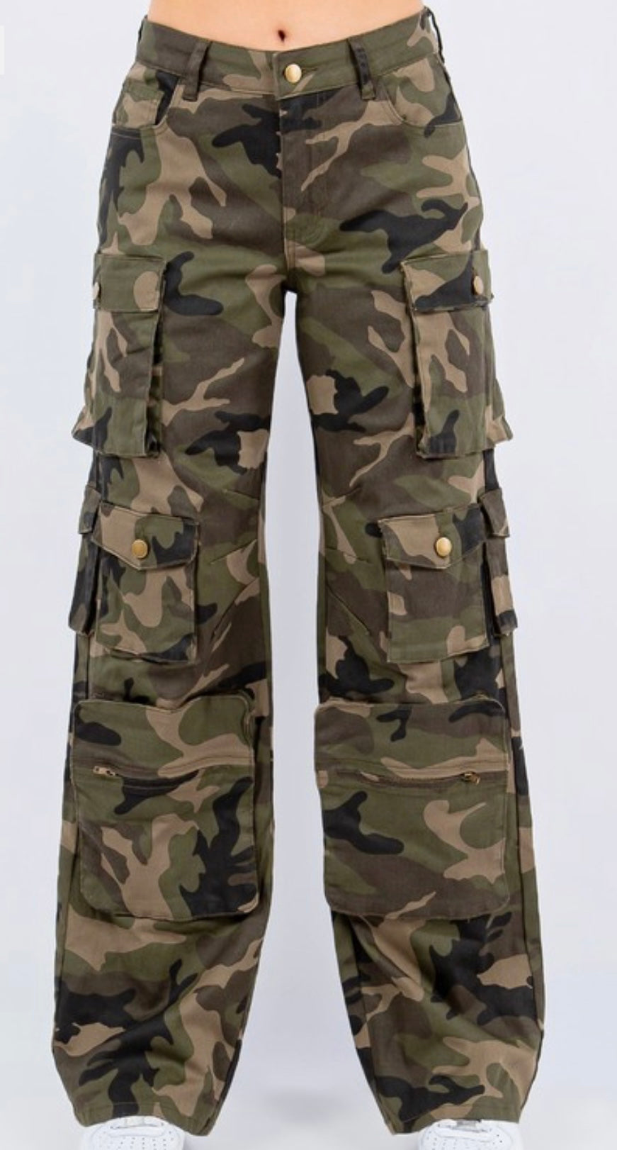 Green Cargo Camouflage Wide Leg Pants (PLUS)