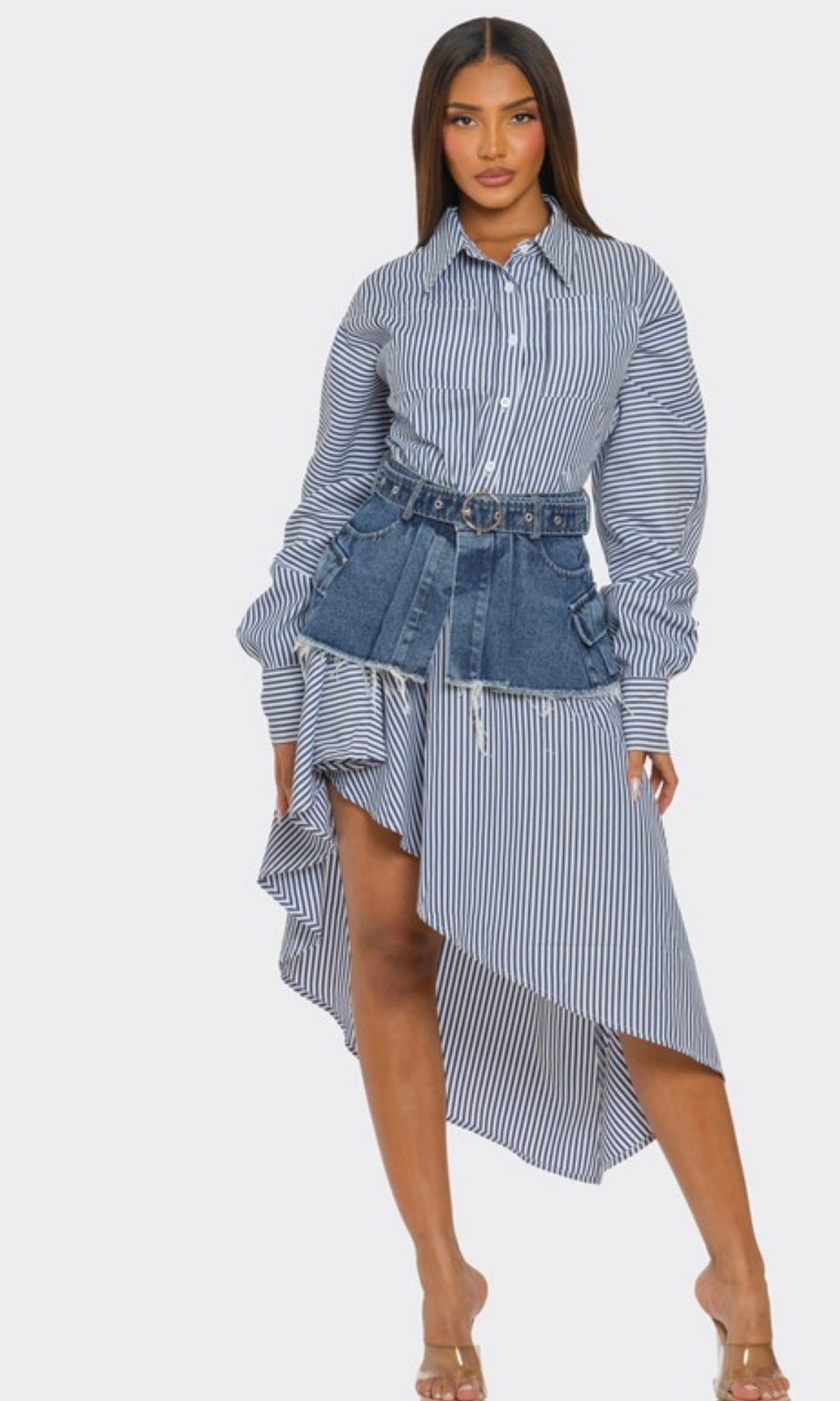 Blue Striped Shirt Dress