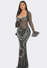 Load image into Gallery viewer, Black Rhinestone Form Fitting Maxi Dress
