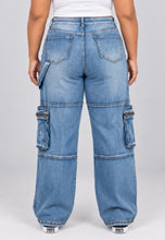Load image into Gallery viewer, Blue Overdyed/Bleached Cargo Wide Leg Jeans (PLUS)
