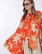 Load image into Gallery viewer, Orange Poncho Sleeve Print Top
